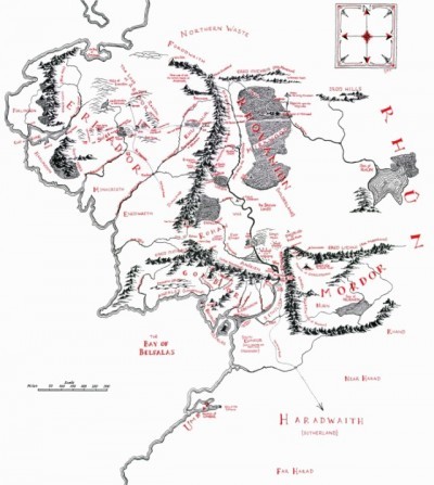 Map of Middle-Earth from Tolkien's Lord of the Rings