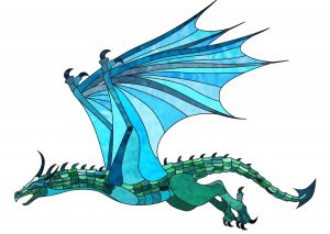 Flying dragon in stained glass style